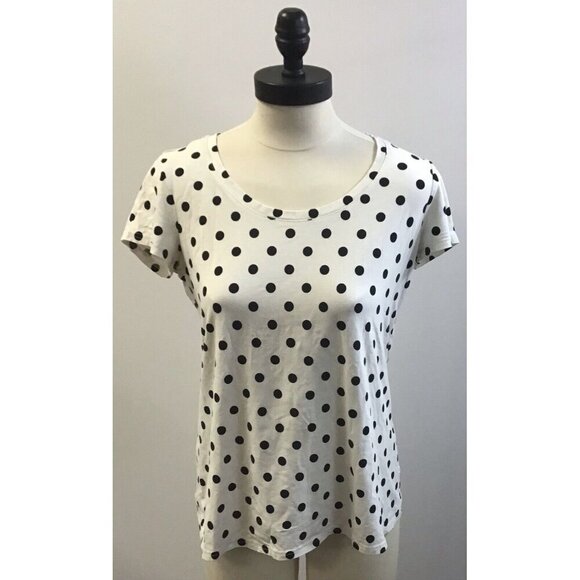 Womans Polka Dot Garnet Hill Size Small Black and White Tee Shirt - Picture 1 of 2